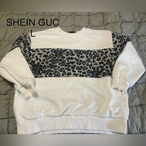SHEIN White and Black Leopard Print Sweatshirt